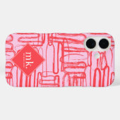 レッド ピンク カーブ 波状 スクイグル 抽象的 モダンガール Case-Mate iPhoneケース (裏面 (横))