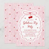 レッド ピンク コケッティ チェリー ボウ ガレンティーンズ デー パーティー 招待状 (正面/裏面)