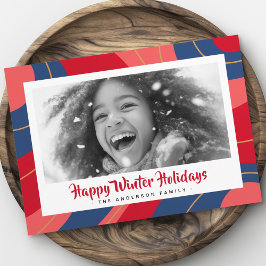 レッド ピンク ダークブルー レトロ メリークリスマス フォト シーズンカード