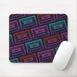 レッド ピンク ネオン カセットテープ パターン マウスパッド