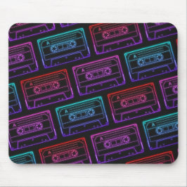 レッド ピンク ネオン カセットテープ パターン マウスパッド