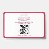 レッド ピンク ミニマル ビジネス QR 従業員写真 ID バッジ (裏面)