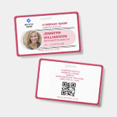 レッド ピンク ミニマル ビジネス QR 従業員写真 ID バッジ (正面&裏面)