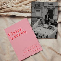 レッド ピンク モダン ウェディング 招待状