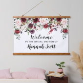 レッド ピンク ローズ フラワーブライダルシャワー ウェルカム 吊り下げ型タペストリー (寝室)