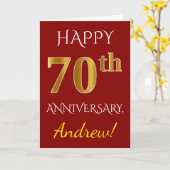 レッド、フェイク金ゴールド70結婚周年+名前 カード (黄色い花)
