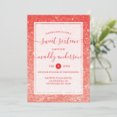 レッド フェイク グリッター エレガント スイート 16 誕生日 招待状 (スタンド正面)