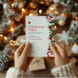 レッド フェスティバル ミニマリスト クリスマスパーティー 招待状