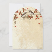 レッド フォール リーフ ヴィンテージ ラブバード ウェディング 招待状 (裏面)