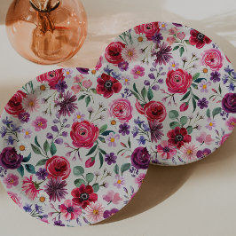 レッド フローラル ウェディング ペーパープレート