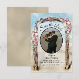 レッド フローラル ウォーターカラー ビーチ アーバー & フォト ウェディング セーブザデート