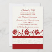 レッド フローラル フォト 50周年 誕生日 招待状 (裏面)