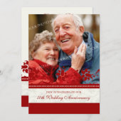 レッド フローラル フォト 50周年 誕生日 招待状 (正面/裏面)