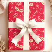 レッド フローラル フォリアージュ ボタニカル クリスマス ラッピングペーパー