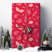 レッド フローラル フォリアージュ ボタニカル クリスマス ラッピングペーパー