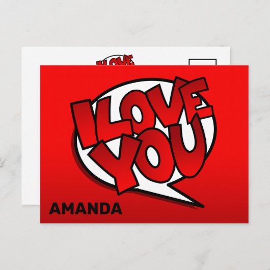 レッド&ブはっきりしたライトアーポップ・アートのトスタイル – 愛してる ポストカード (正面/裏面)