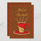 レッド&ブラウンカスタマイズコーヒカップイベント 招待状 (正面/裏面)