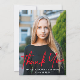 レッド |ブラシモダンスクリプトフォトの卒業 サンキューカード