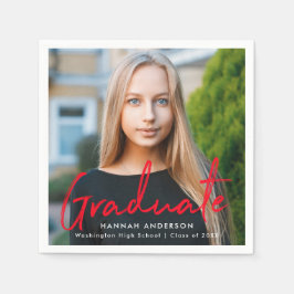 レッド |ブラシモダンスクリプトフォトの卒業 スタンダードカクテルナプキン