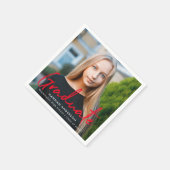 レッド |ブラシモダンスクリプトフォトの卒業 スタンダードカクテルナプキン (角)