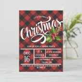 レッド＆ブラックのバフロー・プレイドクリスマスパーティーの招待状 招待状 (スタンド正面)
