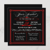 レッド&ブラックのポスタースタイル結婚式招待状 招待状 (正面/裏面)