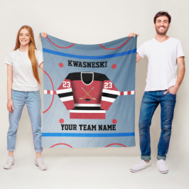 レッド|ブラックアイスホッケーリンク|プレーヤージャージー フリースブランケット