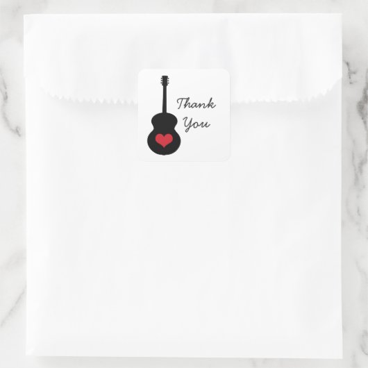 レッド/ブラックギターハートありがとうステッカー スクエアシール (バッグ)