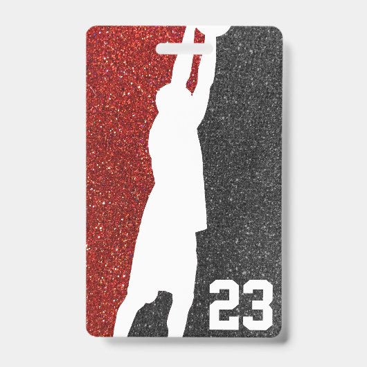 レッド&ブラックグリッターバスケットボールチームジャージー バッジ (Front)