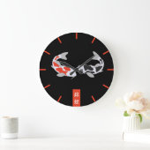 レッド&ブラックコイ魚 ラージ壁時計 (ホーム)