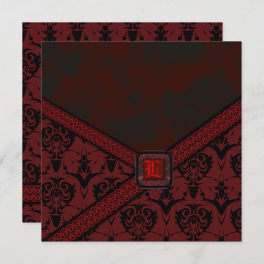 レッド&ブラックゴシックレース結婚ズ 招待状 (正面/裏面)