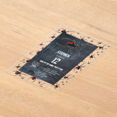 レッド&ブラックスパイダーバースデーパーティーテーマ アクリル招待状 (レイダウン)