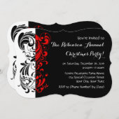 レッド+ブラックスワールエレガントホリデーパーティー招待状 招待状 (正面/裏面)