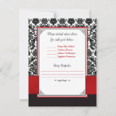 レッド、ブラックダマスクラブハートRSVPカード 招待状 (裏面)