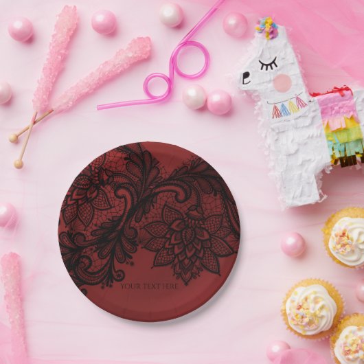 レッド&ブラックダークエレガンスレースゴシックウェディングパーティー ペーパープレート (パーティー)