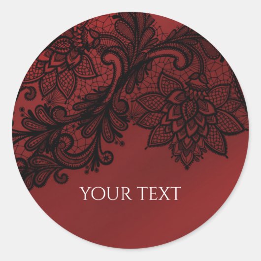 レッド&ブラックダークエレガンスレースゴシックウェディングパーティー ラウンドシール (正面)