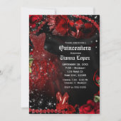 レッド&ブラックドレスマスカレードキンセアニラ15パーティー 招待状 (正面)