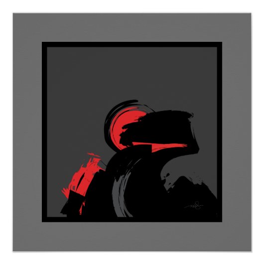 レッド&ブラックナイトセンチナルモダン抽象芸術アート ポスター (正面)