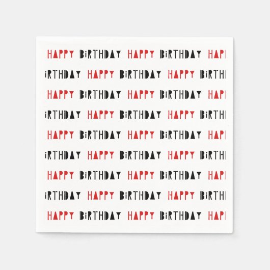 レッド&ブラックハッピーバースデーパーティー スタンダードカクテルナプキン (正面)