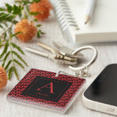 レッド&ブラックハートモノグラパーソナライズされたム キーホルダー (正面右)