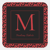 レッド&ブラックハートモノグラパーソナライズされたム スクエアシール (正面)