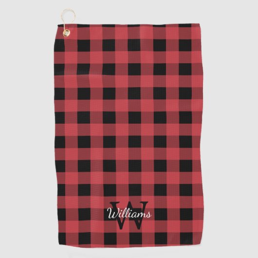 レッド&ブラックバッファローチェックモノグラム ゴルフタオル (正面)