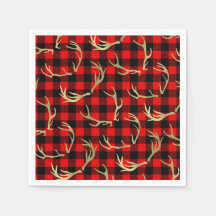 レッド&ブラックバッファロープレイド&金ゴールド鹿〔雄ジカの〕枝角