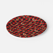 レッド&ブラックバッファロープレイド&金ゴールド鹿〔雄ジカの〕枝角 ペーパープレート (アングル)