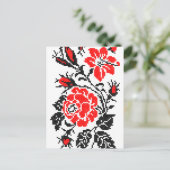 レッド&ブラックバラのクロスステッチパターロシアのン ポストカード (スタンド正面)