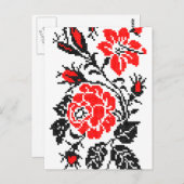 レッド&ブラックバラのクロスステッチパターロシアのン ポストカード (正面/裏面)