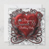 レッド&ブラックバレンタインハートフォイルルスウィート16 招待状 (正面)