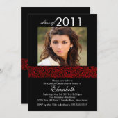 レッド&ブラックフォト卒業招待状 招待状 (正面/裏面)