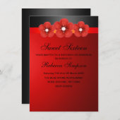レッド&ブラックフラワーバンドスウィート16誕生日招待状 招待状 (正面/裏面)