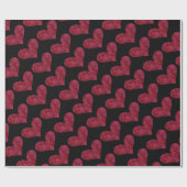 レッド&ブラックフローラドードルグリッターハートラッピング ラッピングペーパー (フラット)